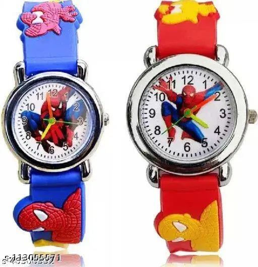 Red and blue Spider-Man themed wristwatch with black strap, digital display