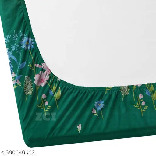 ZCI cotton elastic king size fitted bedsheets, double bed, botanical print, all-around elastic, 144 thread count, 72x78+10 inches