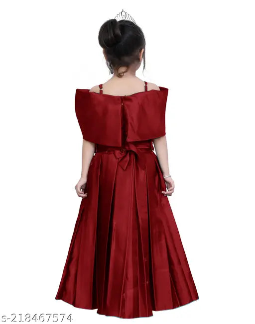 Red satin formal gown for kids, long lining, suitable for parties and birthdays