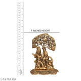 Metal gold-plated Radha Krishna idol statues for home decor, size 7x5 inches
