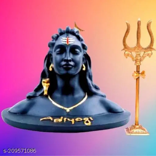 Black statue of Lord Adiyogi Trishul, decorative home office gift for car dashboard