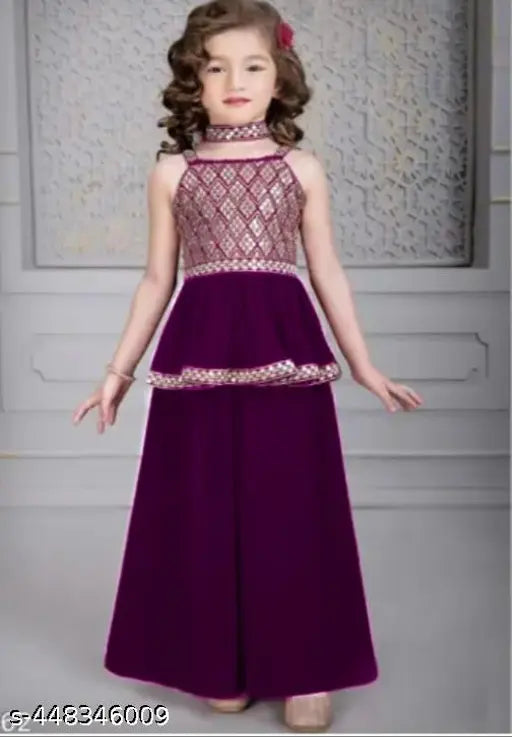 Gold tiny embroidered Sarara crepe dress, intricate embroidery on solid crepe background, 6-13 years, Indian craftsmanship