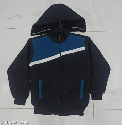 Cutiepie boys jacket with blue and black design, zip front closure