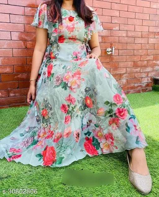Heavy quality Georgette floral printed Anarkali gown, trendy and ideal for women's partywear or weddingwear