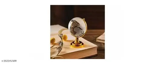 White glass Vastu Feng Shui Crystal Globe with golden stand. Improves business acumen, luck, and prosperity for home, office, or study table
