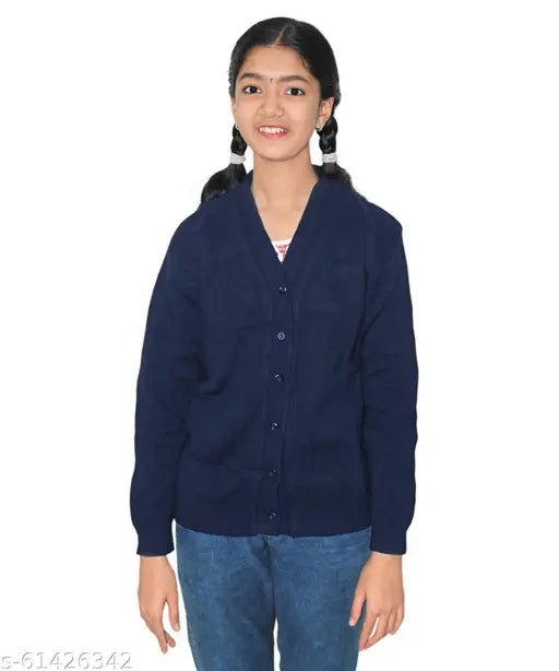 NavyBlue wool school sweater for girls, solid design, long sleeves, winter protection, Goodluck Presents