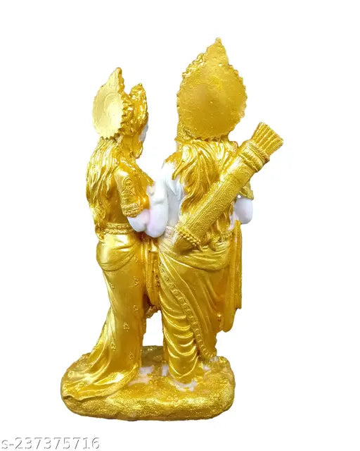 Golden polyresin Ram Sita statue, decorative showpiece for pooja and temple. Size: 23 x 12 cm. Indian handicraft