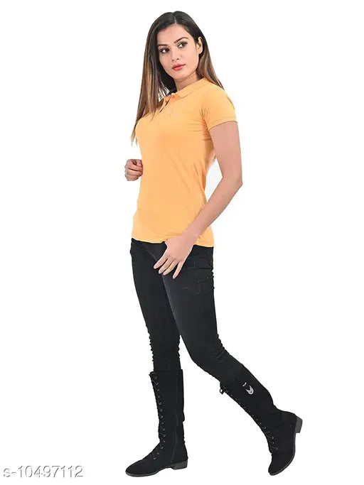 Plush women's cotton blend half sleeve t-shirt in solid color, regular fit with short sleeves from India