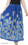 Peacock feather print rayon skirt, self-design net, free size (waist 36in, length 38in), Indian origin