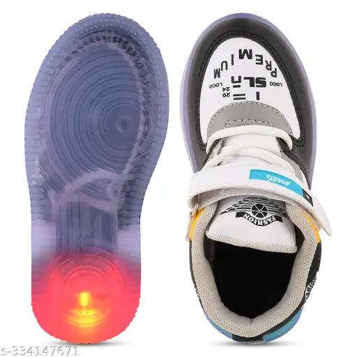 Lightweight EVA LED shoes, green and breathable for kids outdoor sports. Stylish and durable, with color-changing lighting effect