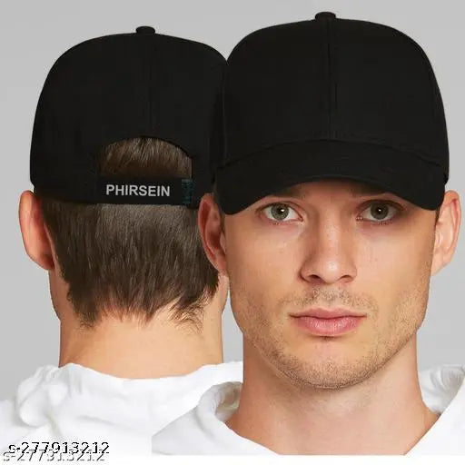 Maroon & Black Cotton Baseball Caps - Fashionable, Adjustable Designer Caps for Men, Women & Girls. New Phirsein Pack of 2. Perfect summer accessory." (106 characters)