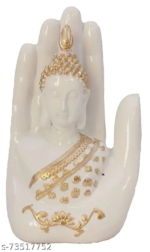 Large white Gautam Buddha statue, intricate handcrafted resin decoration, 17cm tall, 11cm long, 7cm wide, made in India, home living room door entrance decorative item showpiece