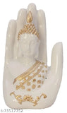 Large white Gautam Buddha statue, intricate handcrafted resin decoration, 17cm tall, 11cm long, 7cm wide, made in India, home living room door entrance decorative item showpiece