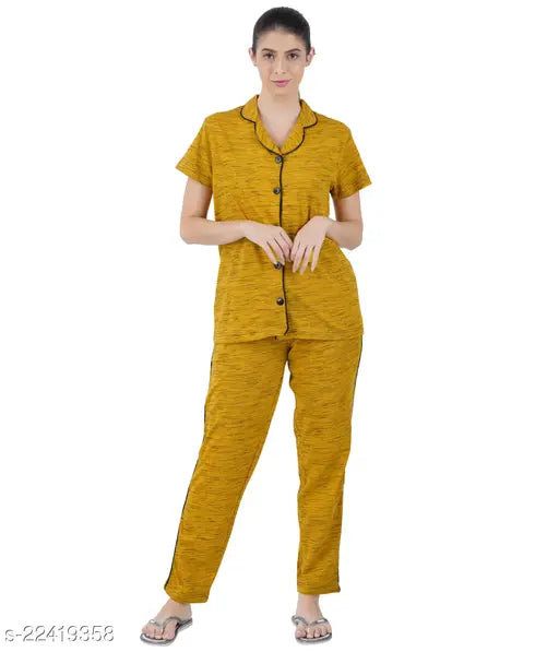 Cotton Sevnix women's solid night suit set, short-sleeved pyjamas in solid pattern