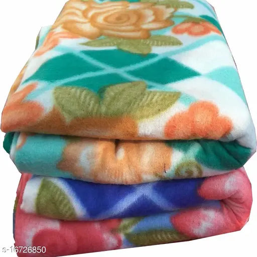 Double printed fleece blanket pack of 2 - soft, warm polyester blankets for cozy comfort, free size (100 x 90 inches), Indian origin
