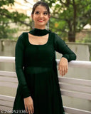 Neeva Plain Georgette Solid Full Sleeve Boat Neck Anarkali Gown Top with Matching Color Palazzo Bottom and Dupatta Set
