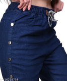 Dark blue stretchable premium denim side buttoned women's skinny jeans