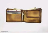 Brown leather men's wallet with 8 card slots and 2 compartments, RFID protected, free size (L:11cm, W:9cm), Solid pattern