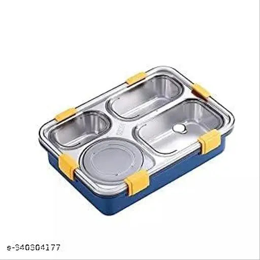 Multicolor stainless steel, leak-proof, 4 compartment lunch box with reusable microwave and freezer safe features, suitable for adults and kids