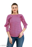 Multi-printed polyester top for women, three-quarter sleeves, vibrant pattern on crepe fabric