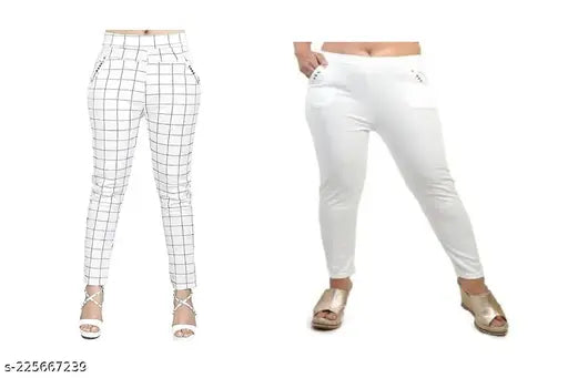 Cotton blend solid net stylish jeggings 2-pack combo for women, available in sizes 24, 26, 28, 30, 32 (24in/35in, 26in/35in, 28in/35in, 30in/35in, 32in/35in)