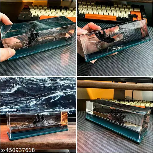 Titanic acrylic cruise ship decoration, resin model, liquid-filled paperweight for home or office, unbreakable boat showpiece with slow motion and vibrant colors