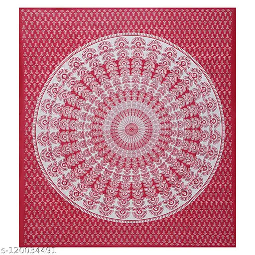 Double size Jaipuri cotton bedsheet with two matching pillow covers, featuring Rajasthani ethnic motifs. Ideal for adult use, superfine quality (180 thread count)