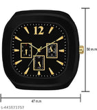 Black sports watch with yellow buckle, square face, and multiple functions