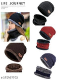 Textured multi-color unisex winter beanie & scarf pack, knitted acrylic balaclava cap from India