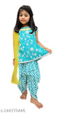 Cotton printed A-line sleeveless kurti with dhoti pants and dupatta for kids, 18-24 months to 7-8 years, Indian traditional attire
