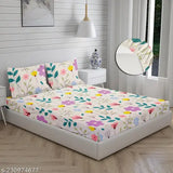 Soft glace cotton botanical print Stylo full size bedsheet with 2 pillow covers, ideal for summer and adults on a double or king-size bed (8-10 inches mattress)