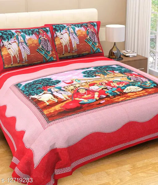 Doraemon cartoon print double bed sheets combo, featuring 2 Indian-made bedsheets and 4 pillow covers