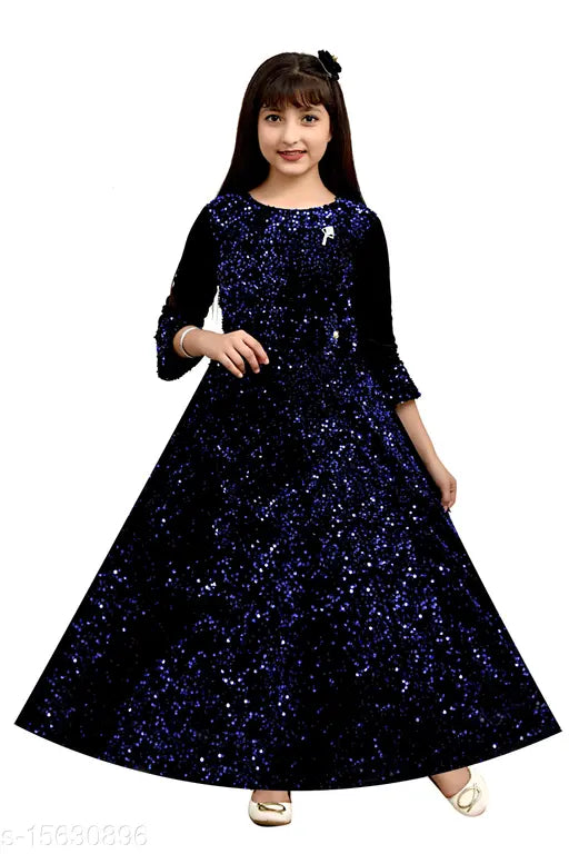 Blue silk frock for girls, embellished net three-quarter sleeve dress, size 3-4 years, Made in India