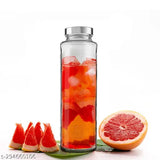 Transparent food-grade glass water bottle (750ml), leak-proof silver cap, perfect for fridge, travel, milk, smoothies, juices. Durable, shatter-resistant, dishwasher safe, BPA-free