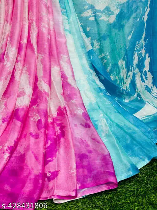 Moss chiffon dobby print saree with contrast blouse, soft and smooth, summer collection, premium quality, South Indian style