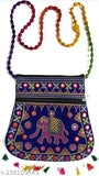 Stylish Rajasthani sling bag with tassels, blue