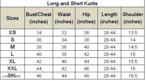 Black rayon women's short kurti set with bust, waist, hip, thigh, length, shoulder, sleeve, pocket details
