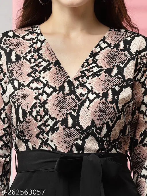 Stylish printed Lycra jumpsuit with long sleeves, XS-XL sizes, quality assured, fashionable women's garment from India