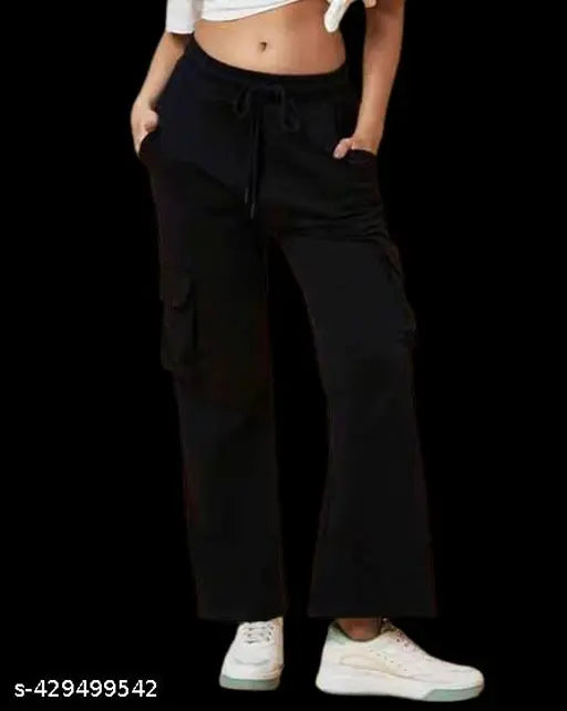 Black lycra dori cargo pants for women's partywear