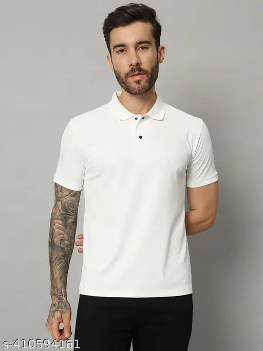 Men's cotton blend polo t-shirt, short sleeves, solid color - Indian-made mens summerwear