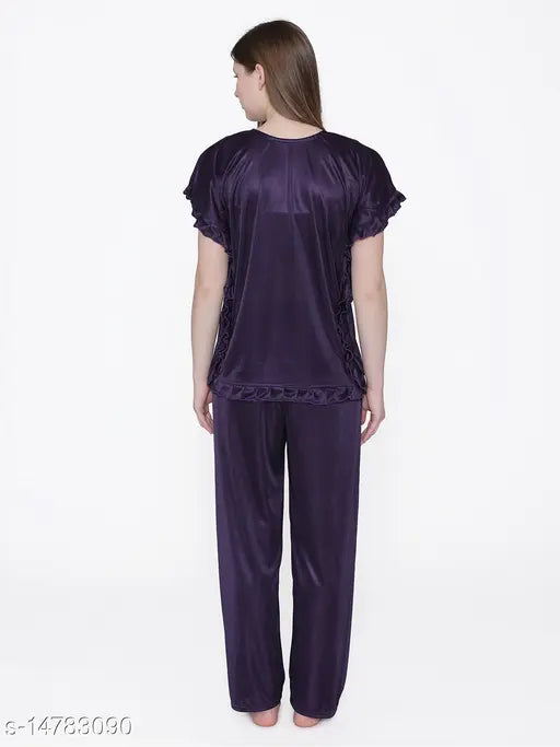 Elegant Women's Satin Nightsuit - high-quality satin, button-down top & coordinated pants for comfortable sleepwear or lounging
