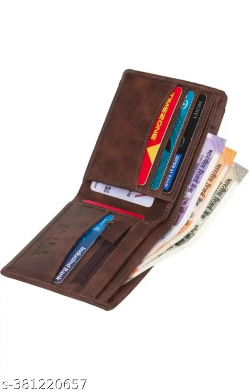 Brown faux leather formal Wallet with 5 compartments, printed net pattern, free size (4cm x 5cm), trendy design for men, affordable, from India