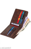 Brown faux leather formal Wallet with 5 compartments, printed net pattern, free size (4cm x 5cm), trendy design for men, affordable, from India