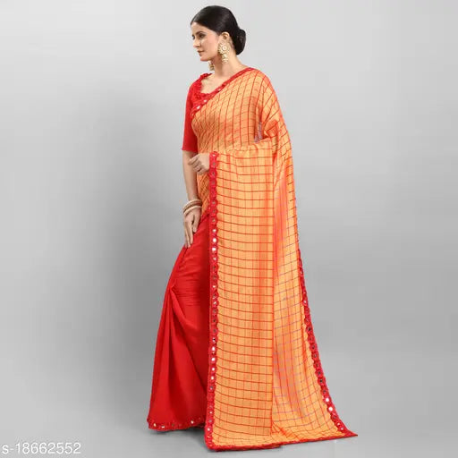 Tulip prints vichitra silk half-saree with mirror lace border & solid blouse, Indian ethnic wear