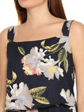 Navy blue Georgette sleeveless jumpsuit with floral print by Ruhaan's Women, perfect for summer