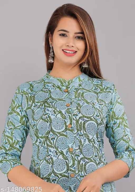 Rayon printed kurti, three-quarter sleeves, Shri Shyam Clothing, Indian fashion on mannequin