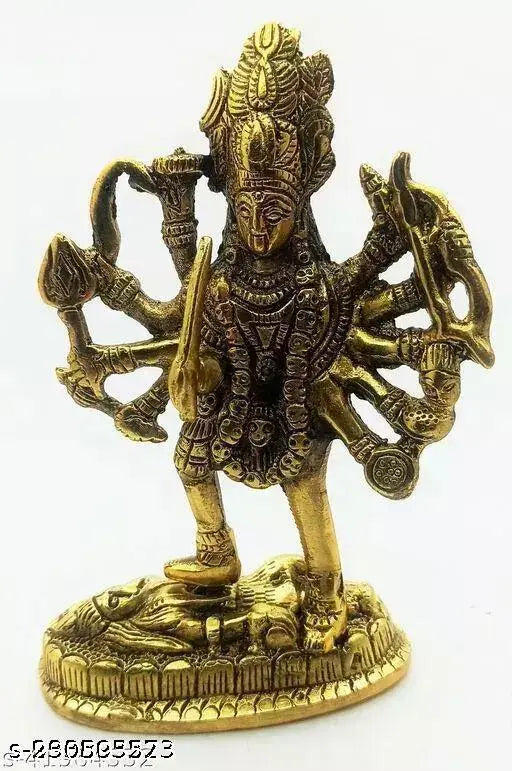 Brass sculpture of Kali Maa, Mahakali figurine, 14cm tall decorative showpiece for Navratri celebrations