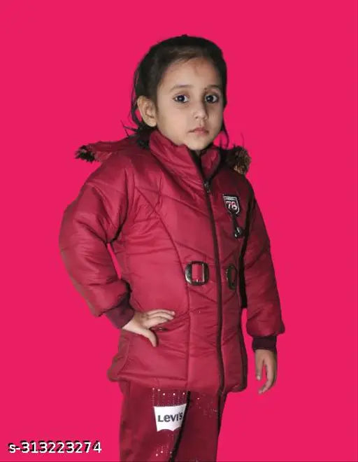 Red padded winter coat, velcro front closure