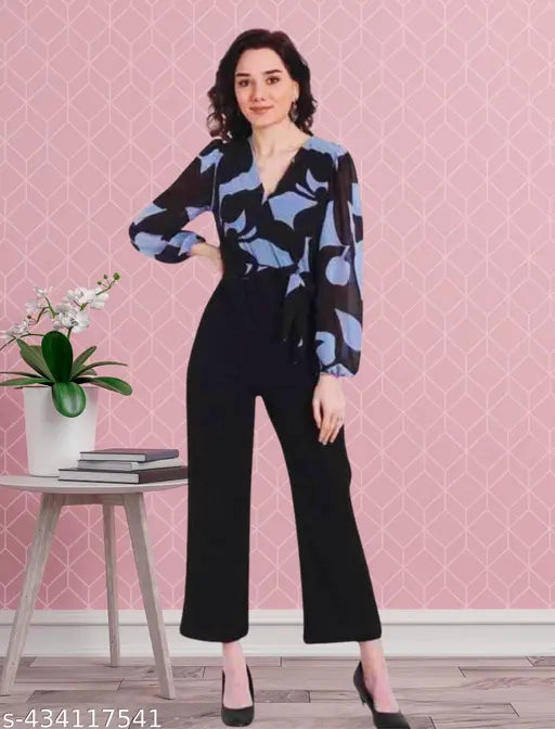 Georgette fabric, printed net crystal jumpsuit for women - New Indian design with long sleeves
