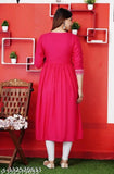 Rayon Anarkali embroidery kurtis, single printed combo, three-quarter sleeves on model